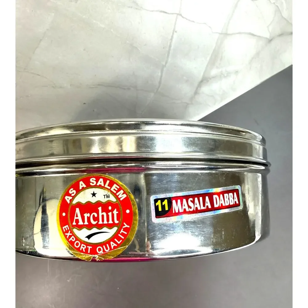 Archit Stainless Steel Indian Masal Dabba Spice Box Seven Spice Cups 1 Spoon